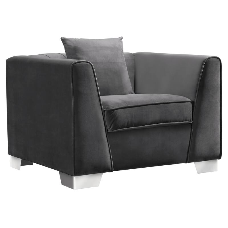 Armen Living Cambridge Velvet Sofa Chair in Stainless Steel