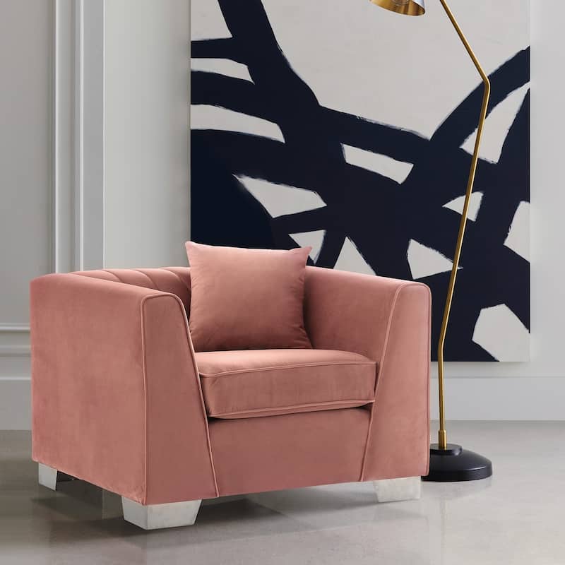 Armen Living Cambridge Velvet Sofa Chair in Stainless Steel