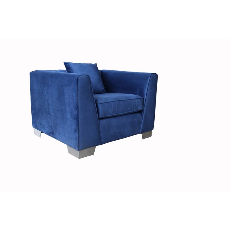 Armen Living Cambridge Velvet Sofa Chair in Stainless Steel - Blue