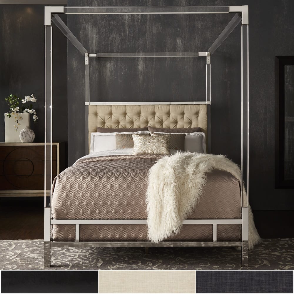 Reid Acrylic & Chrome Canopy Bed with Tufted Headboard by iNSPIRE Q Bold