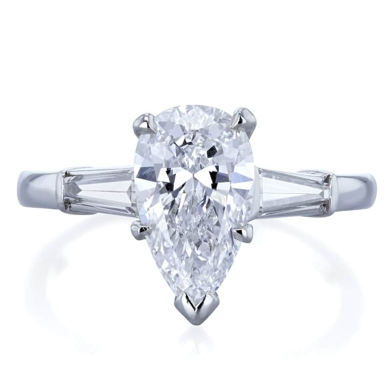 Van Cleef 2.11 Carat Flawless Natural Diamond GIA Certified Platinum Pear 3-Stone Ring (D, Internally Flawless)(D, VVS)