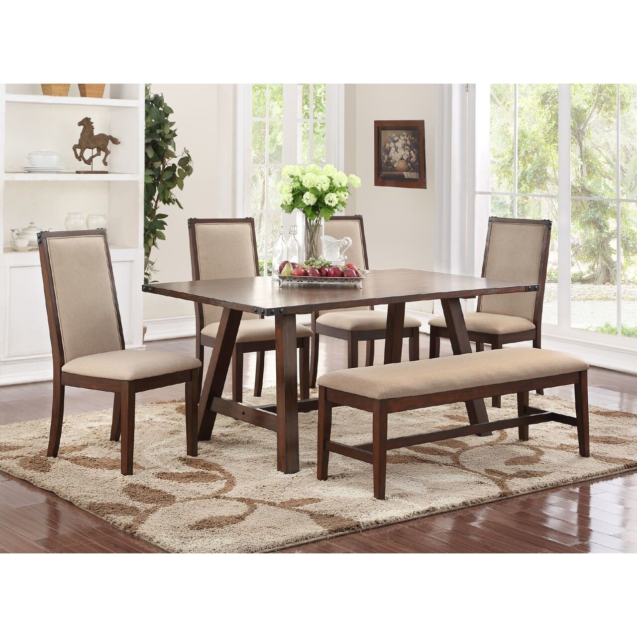 Eden Prairie Brown 6 Piece Dining Set With Cream Colored Eden Prairie Brown 6 Piece Dining Set
