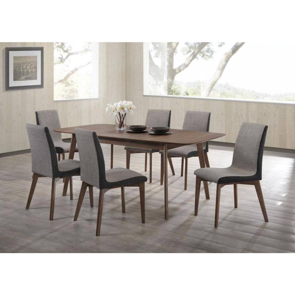 Marceil Walnut Wood 7-piece Dining Set with Grey Fabric Upholstery
