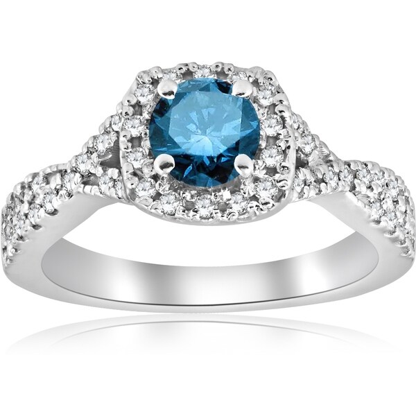 Bliss 14k White Gold 1 Ct Tdw Blue Diamond Cushion Halo Engagement Bliss 14k White Gold 1 Ct Tdw Blue Diamond Cushion Halo Engagement Ring