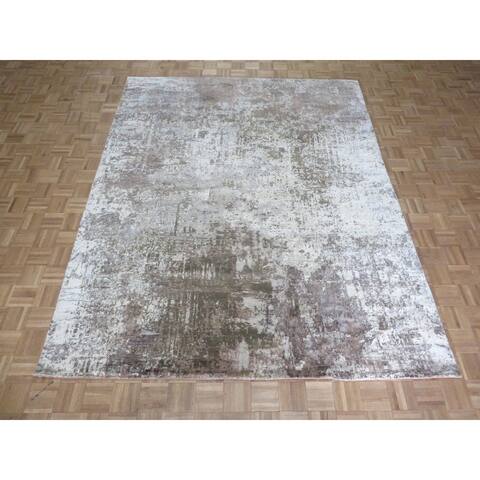 Hand Knotted Multi Colored Modern with Wool & Silk Oriental Rug - 7'11" x 9'10"