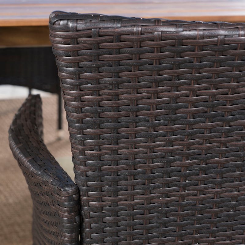 Saba Outdoor 7-Piece Rectangle Wicker Wood Dining Set with Cushions by Christopher Knight Home
