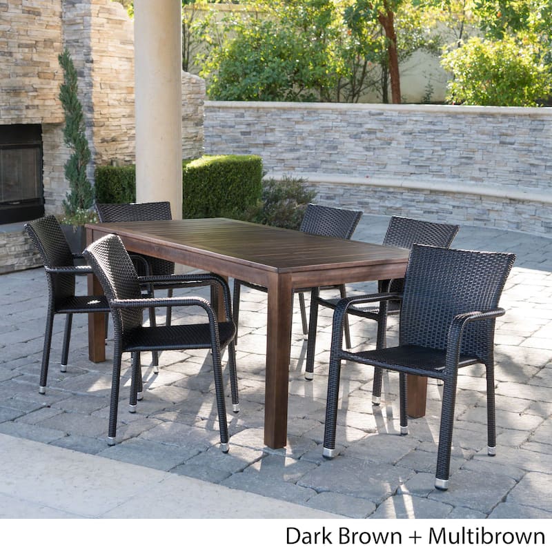 Newcastle Outdoor 7-piece Aluminum Wicker Wood Dining Set by Christopher Knight Home