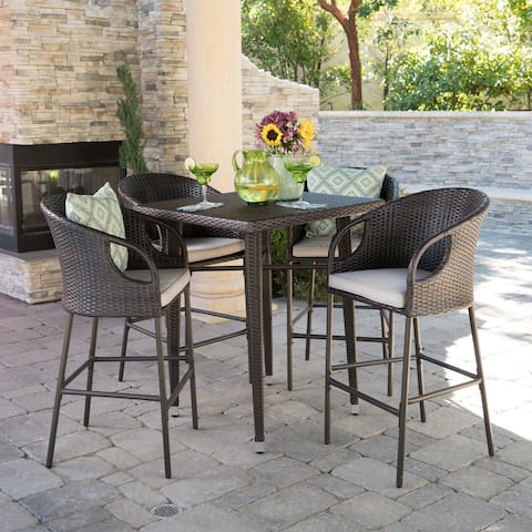 Dominica Outdoor 5-piece Wicker 41-inch Square Bar Set with Cushions by Christopher Knight Home