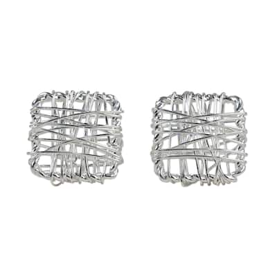 NOVICA Handmade Sterling Silver Crisscross Square Earrings (Thailand) - 0.3*0.3