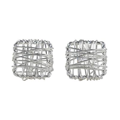 NOVICA Handmade Sterling Silver Crisscross Square Earrings (Thailand) - 0.3*0.3