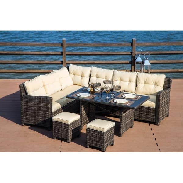 Patio Festival 5 Piece Outdoor Wicker Dining Seating Sofa Outdoor Wicker Dining Seating Sofa