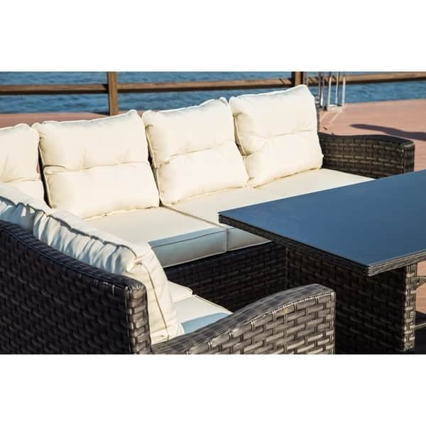 Patio Festival 5 Piece Outdoor Wicker Dining Seating Sofa Outdoor Wicker Dining Seating Sofa