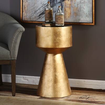 Uttermost Veira Goldtone Accent Table with Black Glass Top