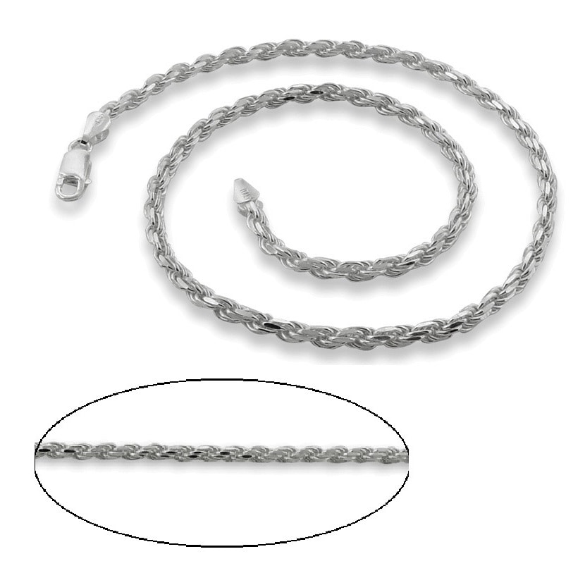 ROPE080/925 STERLING SILVER CHAIN 24 INCH LONG /LOBSTER LOCK ROPE DESIGN