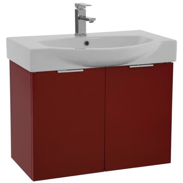 Shop Arcom Kal05 Wall Mounted 28 Inch Glossy Red Vanity Cabinet