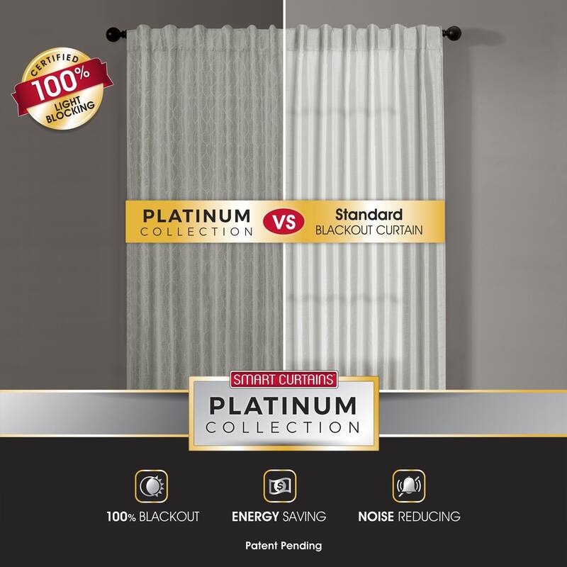 Ainsley Blackout Platinum Smart Curtains Window Curtain Panel, 50 x 84 - 50 X 84 - 50 X 84
