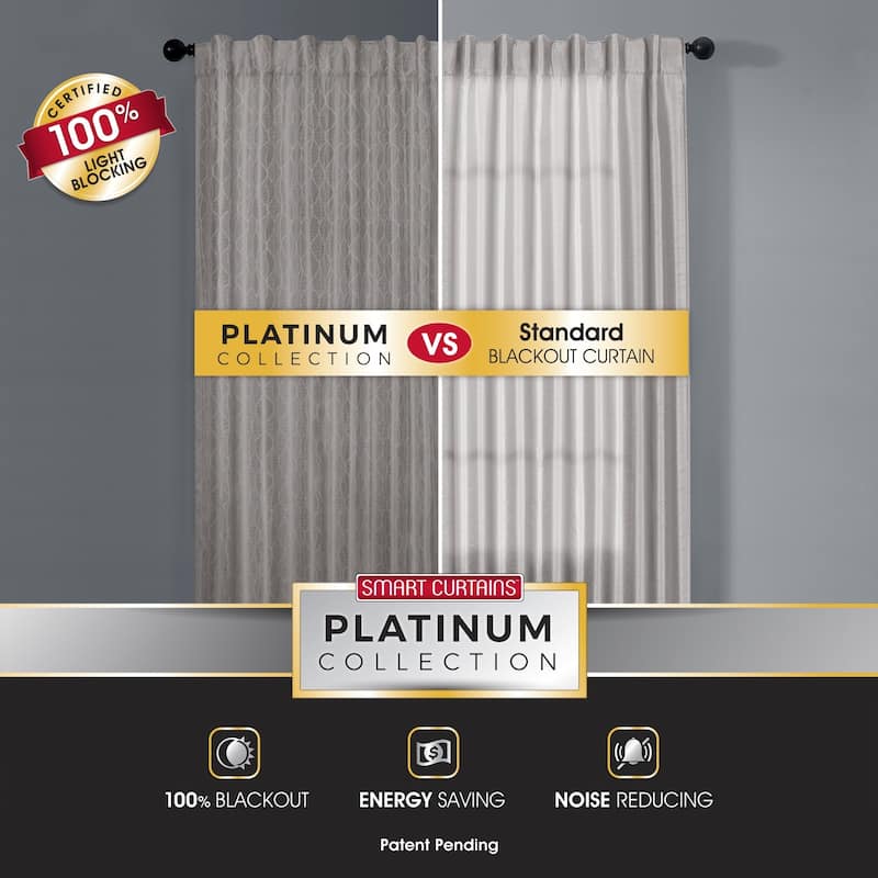 Ainsley Blackout Platinum Smart Curtains Window Curtain Panel, 50 x 84 - 50 X 84 - 50 X 84