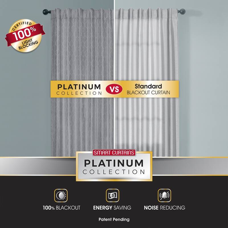 Ainsley Blackout Platinum Smart Curtains Window Curtain Panel, 50 x 84 - 50 X 84 - 50 X 84