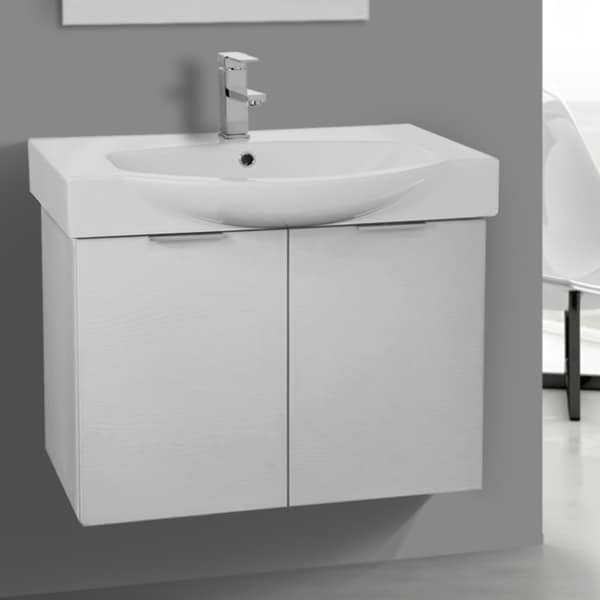 ARCOM KAL06 Wall Mounted 28 Inch Sherwood White Vanity Cabinet With Fitted Sink