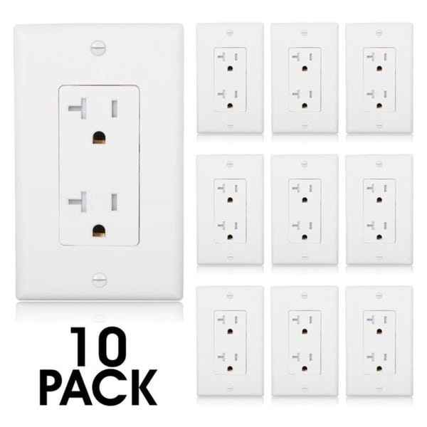 Maxxima Tamper Resistant Duplex Receptacle Wall Outlet 20A White, Wall Plates Included (Pack of 10) - White