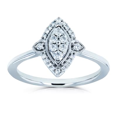 Annello by Kobelli 10k White Gold 1/6ct TDW Diamond Cluster Marquise-Shaped Ring