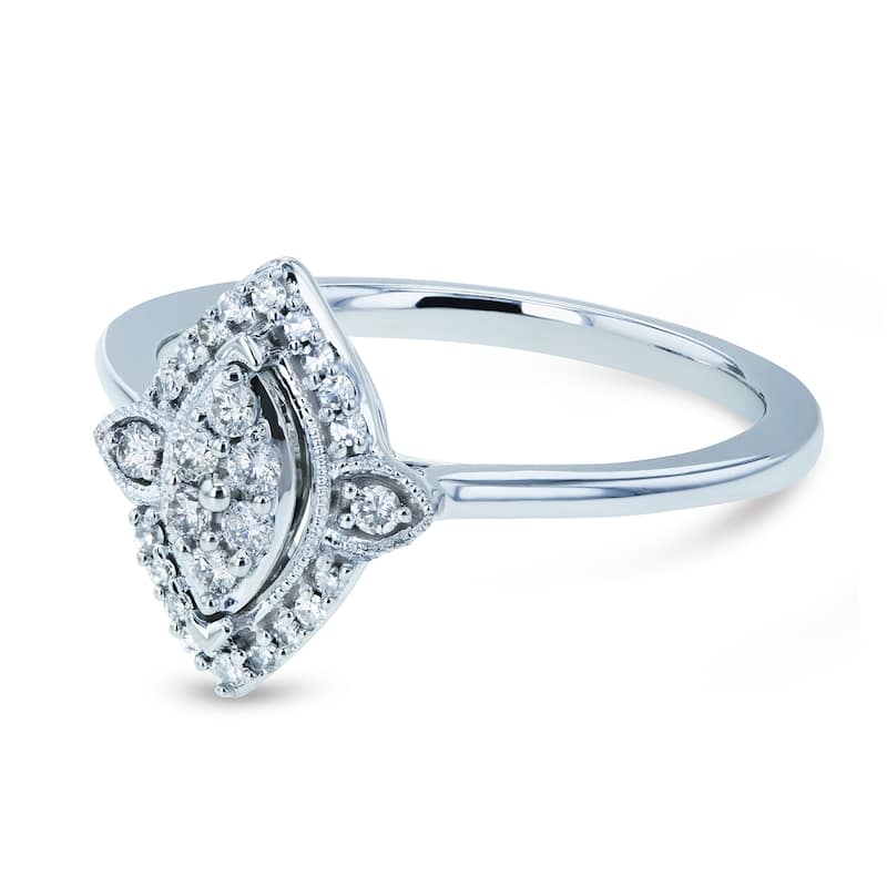 Annello by Kobelli 10k White Gold 1/6ct TDW Diamond Cluster Marquise-Shaped Ring