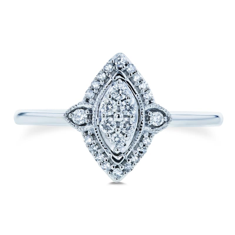 Annello by Kobelli 10k White Gold 1/6ct TDW Diamond Cluster Marquise-Shaped Ring