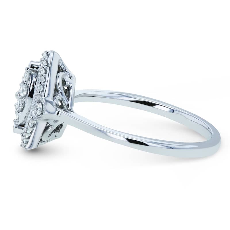 Annello by Kobelli 10k White Gold 1/6ct TDW Diamond Cluster Marquise-Shaped Ring