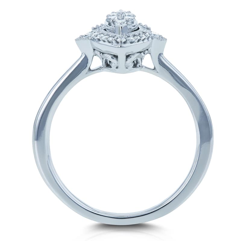 Annello by Kobelli 10k White Gold 1/6ct TDW Diamond Cluster Marquise-Shaped Ring