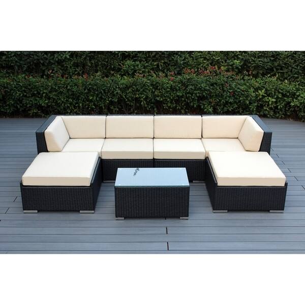 Shop Ohana Outdoor Patio 7 Piece Black Wicker Conversation Set With Cushions On Sale Overstock 19459067