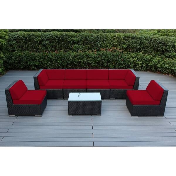 Shop Ohana Outdoor Patio 7 Piece Black Wicker Conversation Set