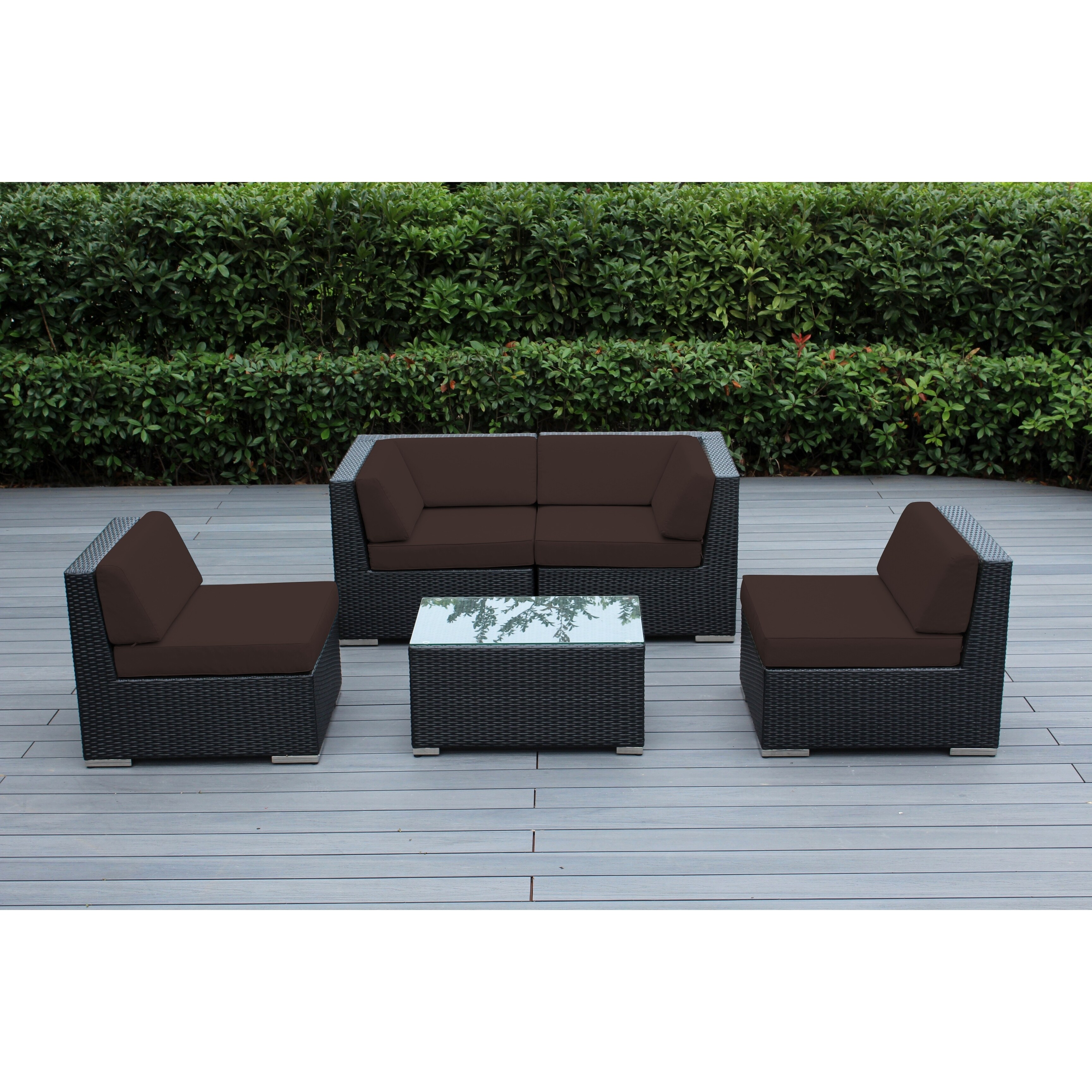 Shop Ohana Outdoor Patio 5 Piece Black Wicker Conversation Set With Cushions Overstock 19459072