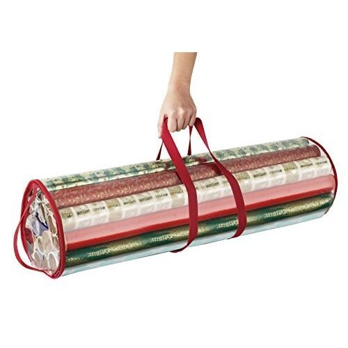 Whitmor Christmas Gift Wrap Holiday Paper Storage Bag Red Up To 40 Rolls