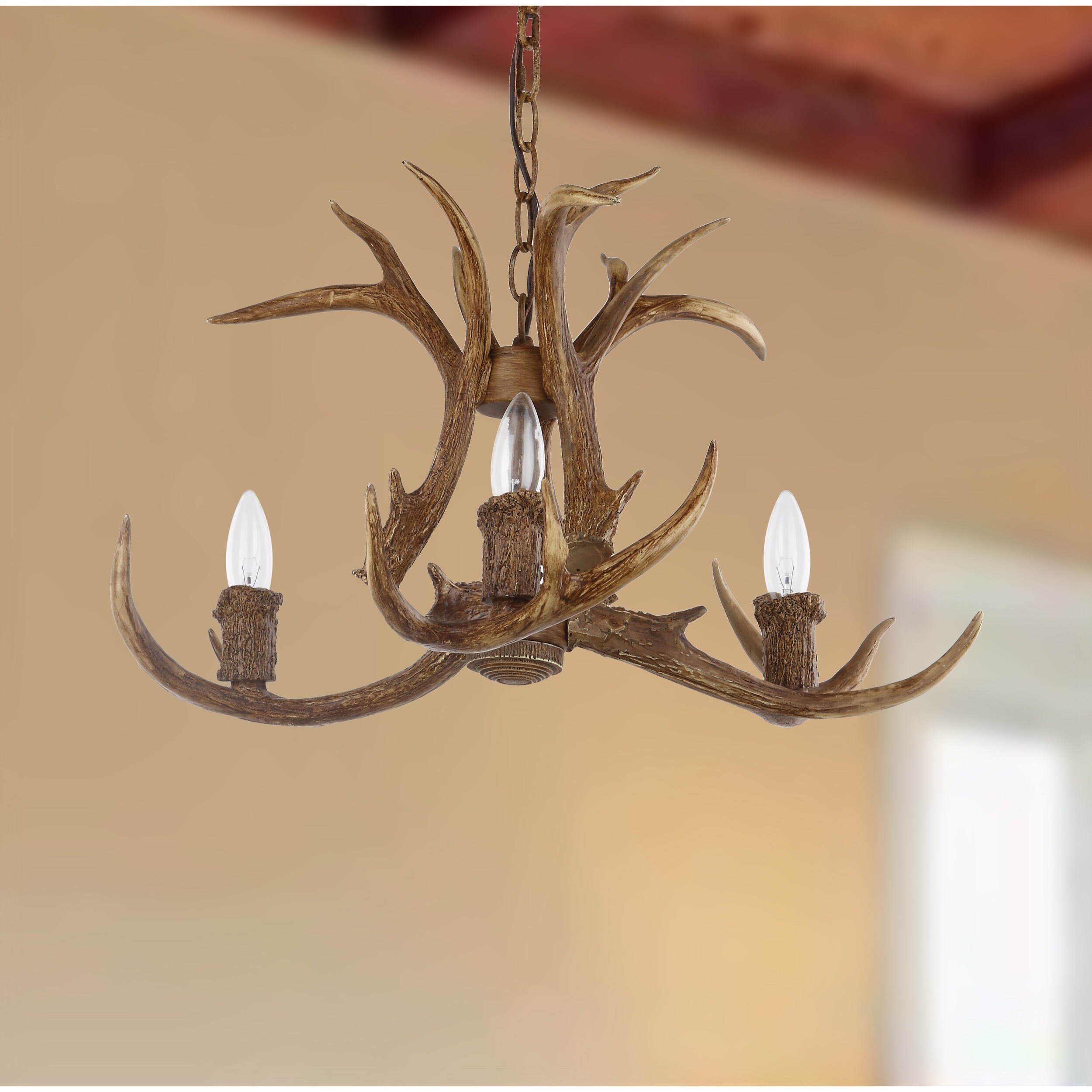 Safavieh Lighting Makani Adjule 3 Light Brown Antler Chandelier Safavieh Lighting Makani Adjule 3 Light Brown Antler Chandelier
