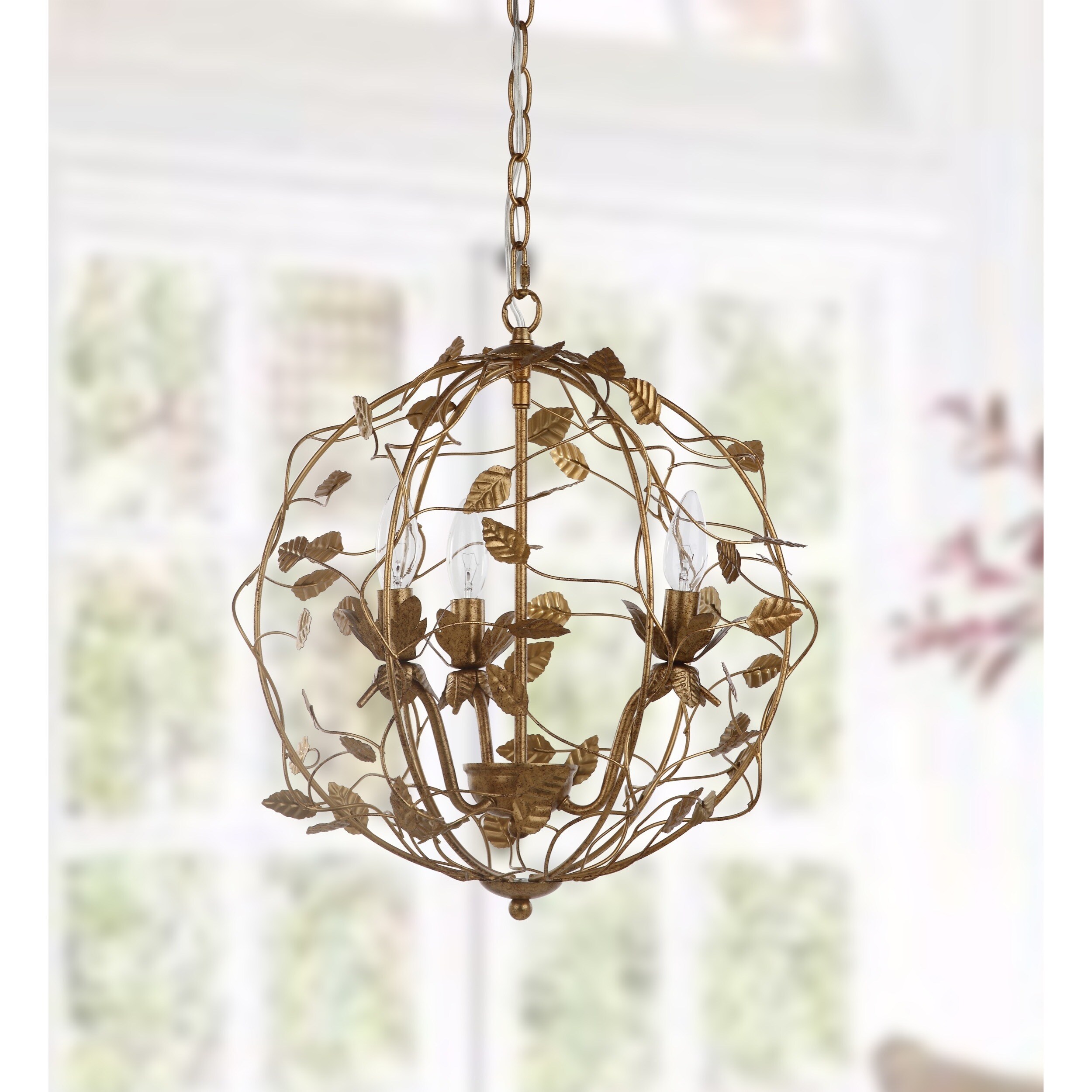 Safavieh Lighting Austen Adjustable 3-light LED Gold Leaf Cage Chandelier (CHA4007A) - Chandeliers For Bedrooms by Overstock.com