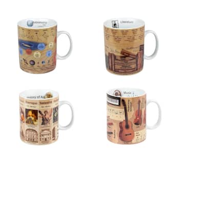 Konitz Set of 4 Assorted Mugs of Knowledge - Astronomy, Literature, History of Art, Music