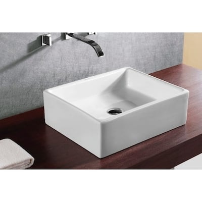 Caracalla Square White Ceramic Vessel Bathroom Sink