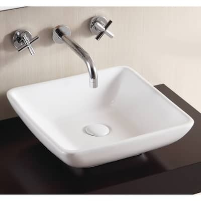 Caracalla CA4322-No Hole Square White Ceramic Vessel Bathroom Sink