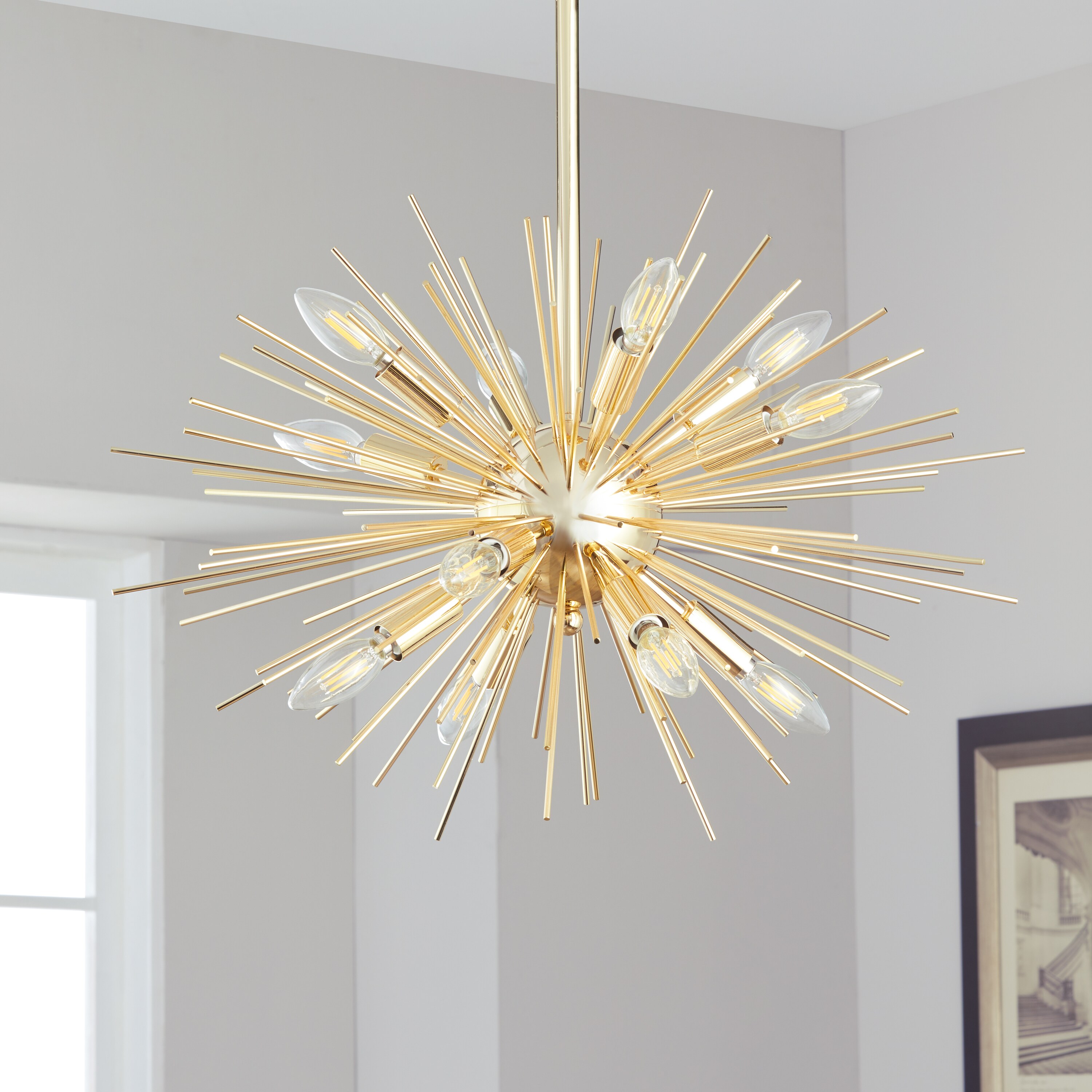 Safavieh Lighting Zadie Gold Retro Sunburst LED 12-light Adjustable Pendant (PND4020A) - Chandeliers For Bedrooms by Overstock.com