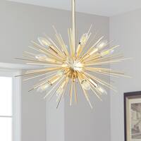 Safavieh Lighting Zadie Gold Retro Sunburst LED 12-light Adjustable Pendant - 24.5"x24.5"x18-48"