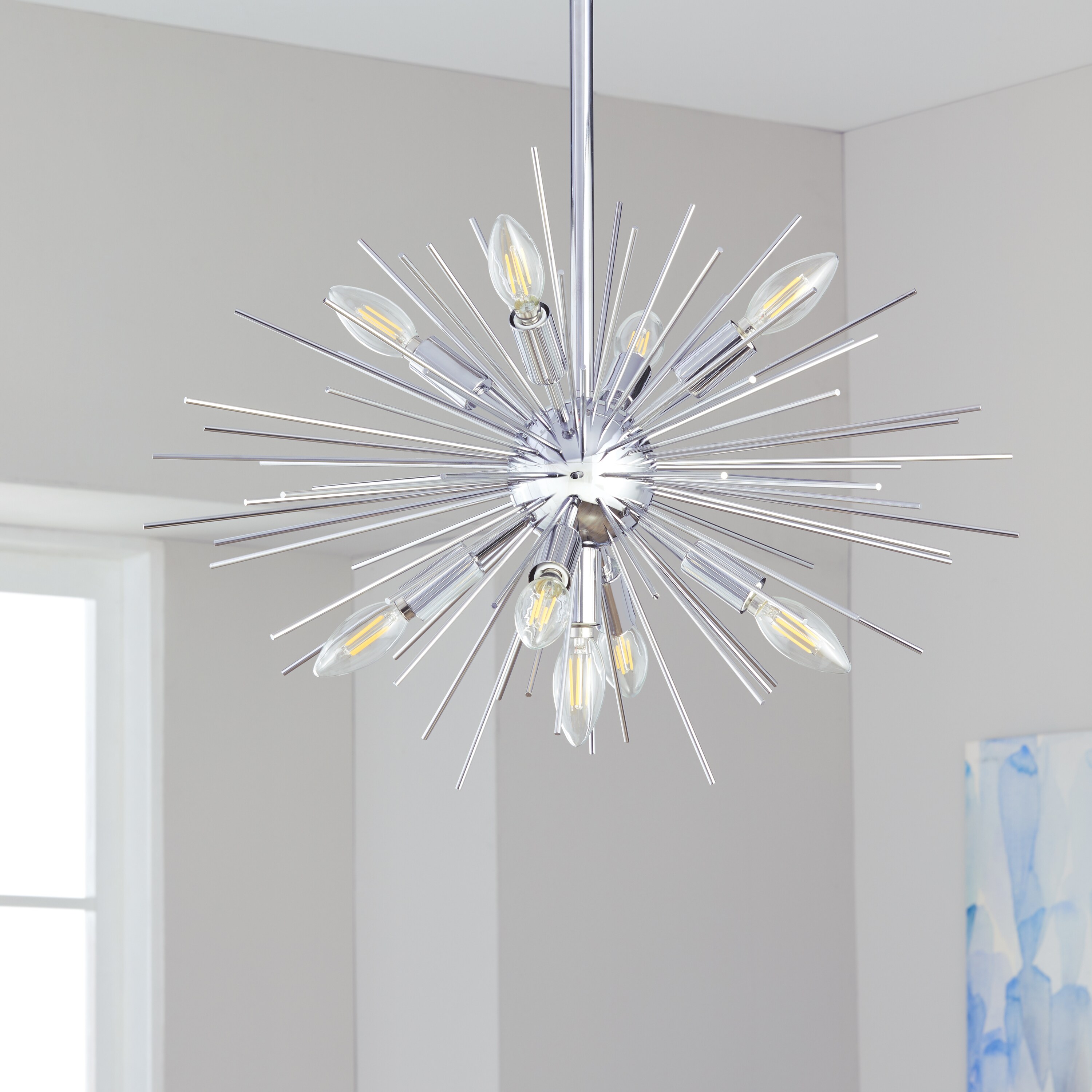 Safavieh Lighting Willa Silver Sunburst 9-light LED Adjustable Pendant (PND4021A) - Chandeliers For Bedrooms by Overstock.com