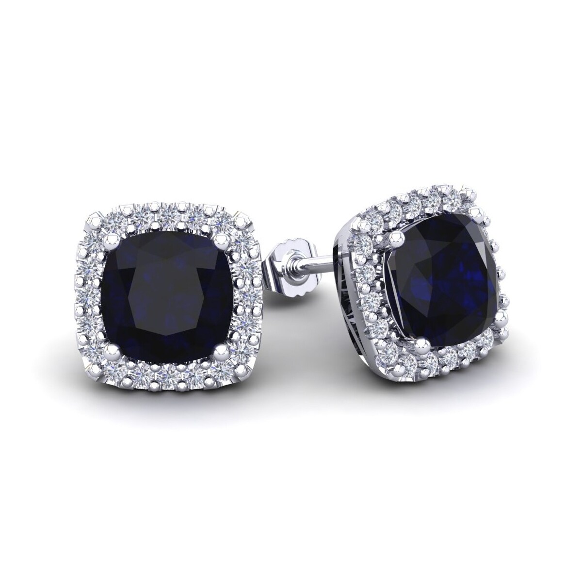 Shop 6 3 4ct Tgw Cushion Cut Sapphire And Halo Diamond Stud