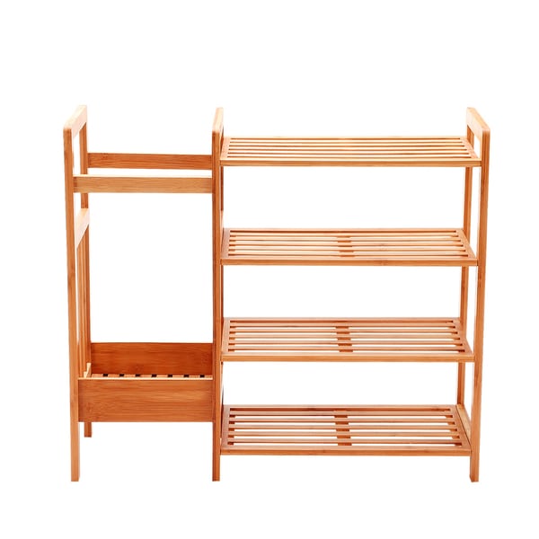 NewRidge Home Natural Bamboo 4-Tier Shoe Rack Shoe Tower with Umbrella Stand
