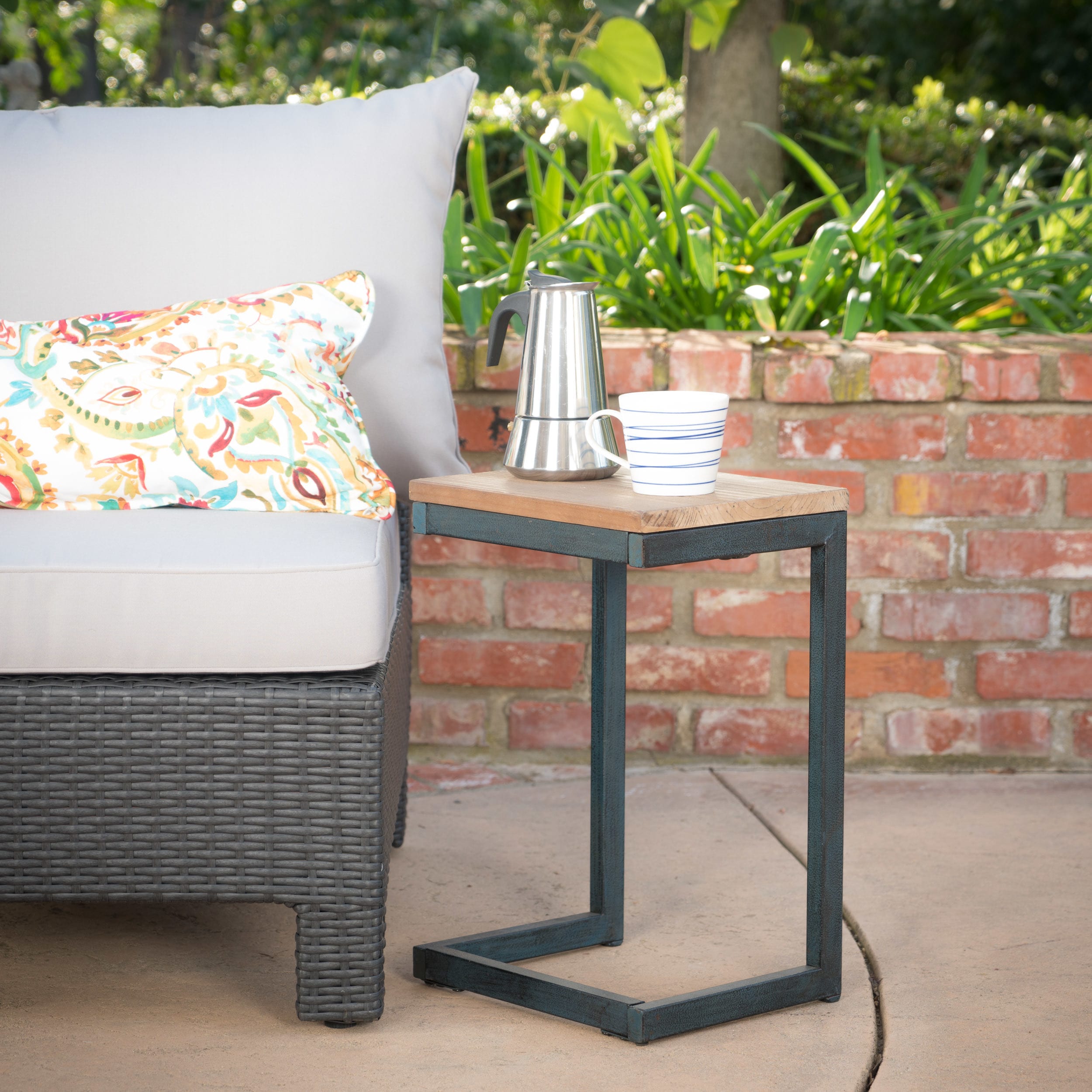 Shop Caspian Outdoor Wood C Shaped Side Table By Christopher Knight Home Overstock 19459885