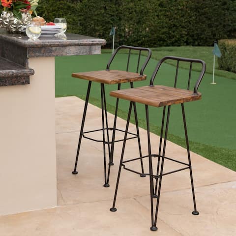 Denali Outdoor Industrial Wood Bar Stool (Set of 2) by Christopher Knight Home