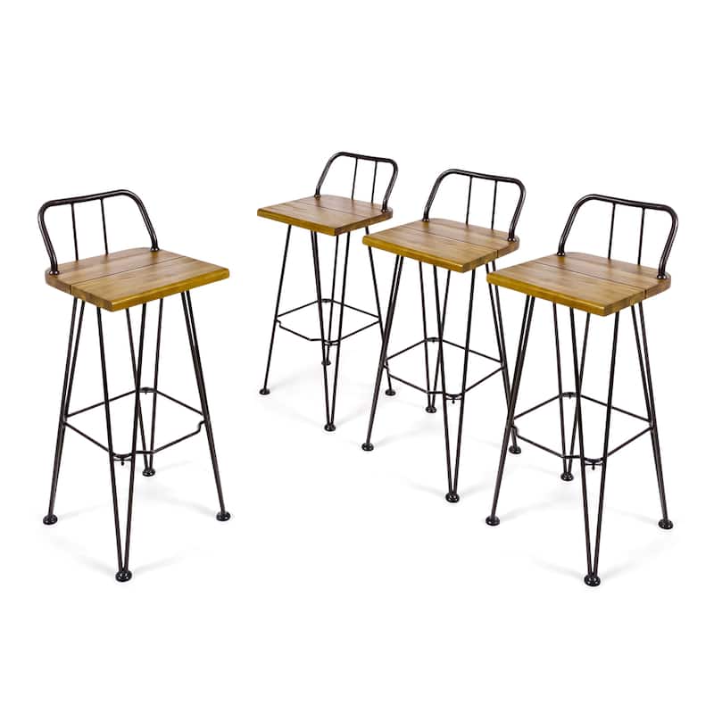 Denali Outdoor Industrial Wood Barstool (Set of 4) by Christopher Knight Home