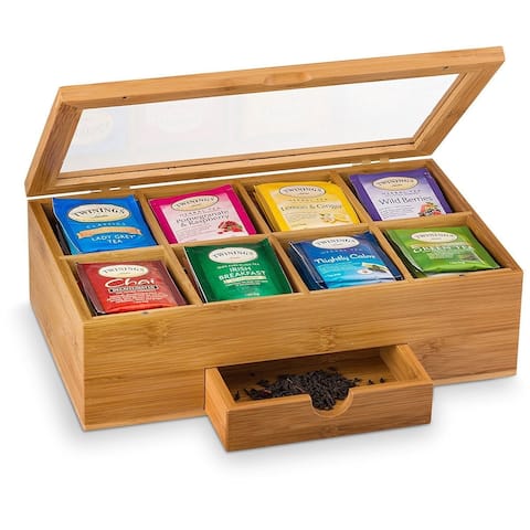 Wood Kitchen Canisters Online At Our Best Bambusi Tea Box With 8 Storage Sections Expandable Drawer By Belmint
