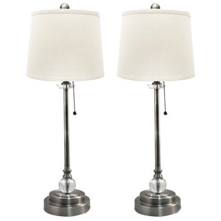 Details about   Royal Designs Set Of 2 Buffet Lamps In Brush Nickel With Linen White Hard Back 