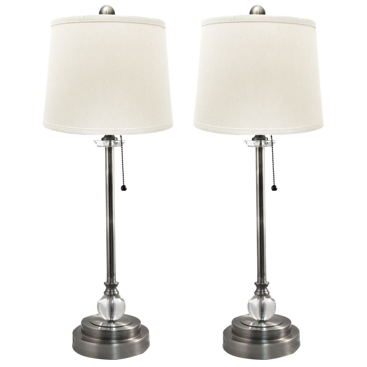 Details about   Royal Designs Set Of 2 Buffet Lamps In Brush Nickel With Linen White Hard Back 