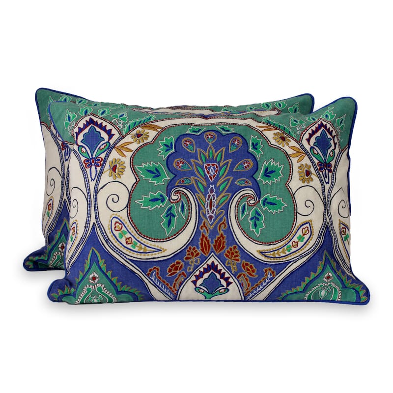 Handmade Embroidered Set of 2 Cushion Covers (India)